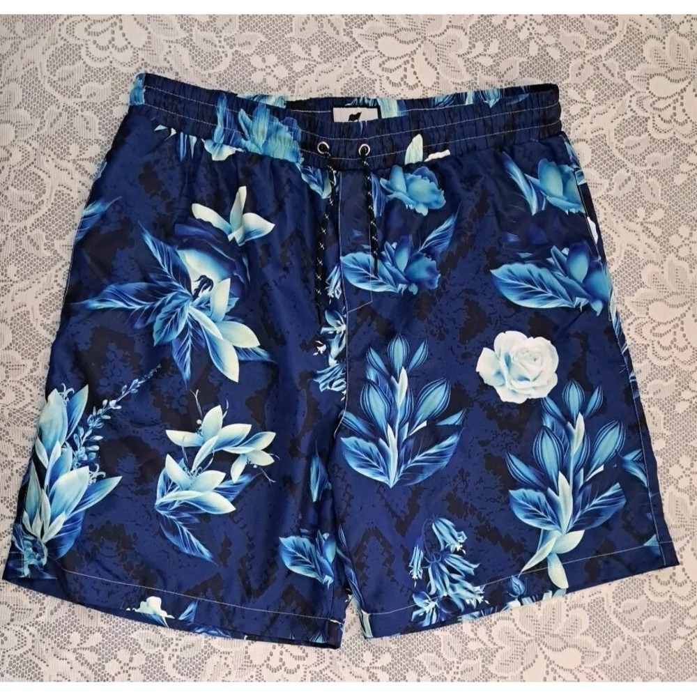 Maison Noir Swim Trunks Men's XXL Blue Floral  Board Shorts Lined Swim‎ Wear New